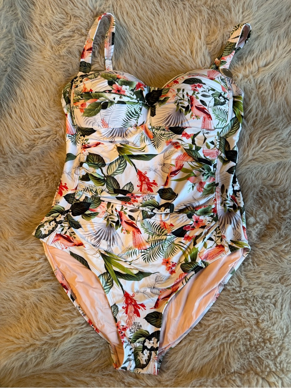 Tropical Floral One-Piece Swimsuit in White and Green